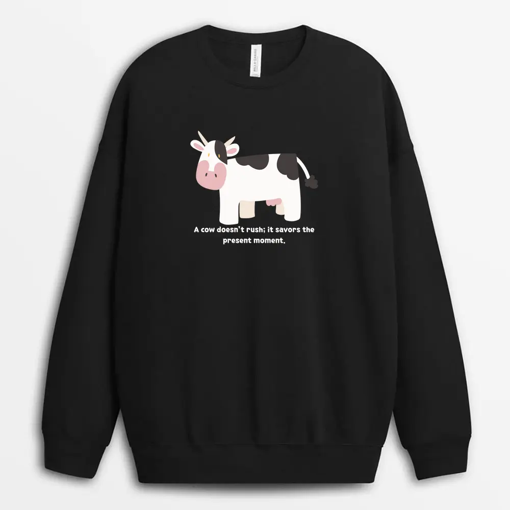 A Cow Doesnt Rush It Savors The Present Moment Sofmxtee Sweatshirt - Black