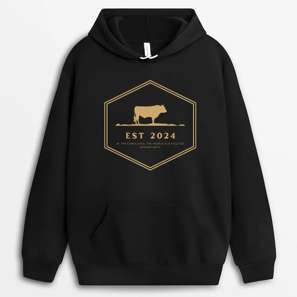 In The Cows Eyes The World Is A Field Of Opportunity Sofmxtee Hoodie - Black